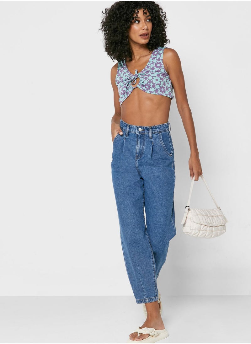 TOPSHOP - Printed Knot Detail Crop Top - Image 1