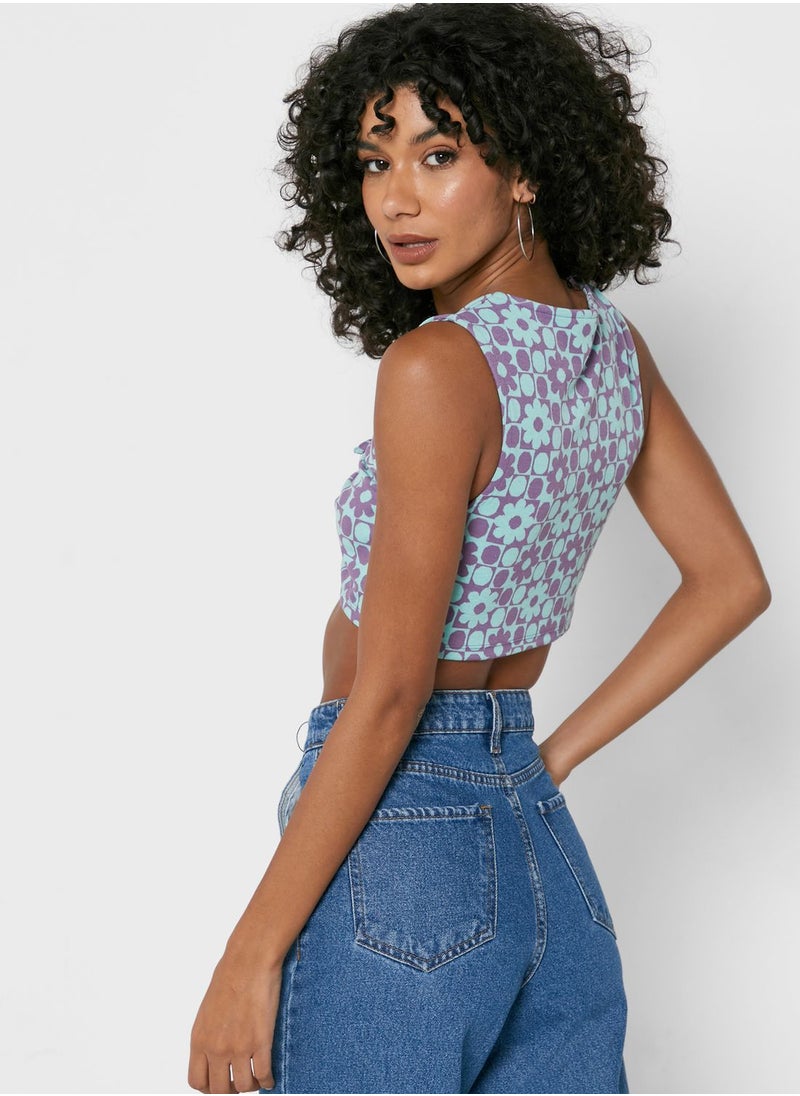 TOPSHOP - Printed Knot Detail Crop Top - Image 1