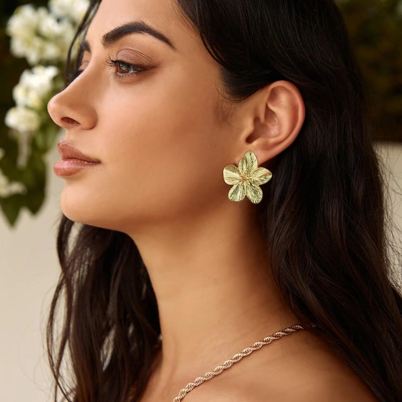 17mile Gold Flower Statement Earrings for Women, 14K Gold Plated Large Irregular Leaf Floral, Big Chunky Dangle Earrings Set - Image 2