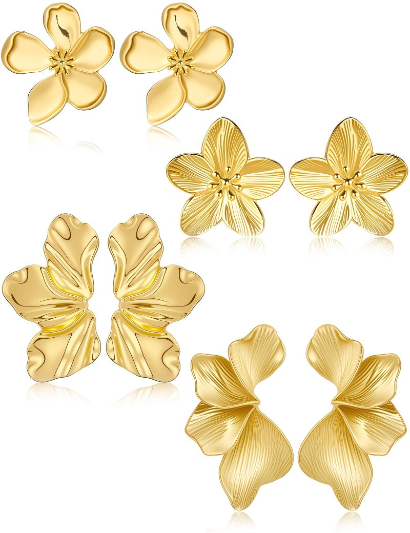 17mile Gold Flower Statement Earrings for Women, 14K Gold Plated Large Irregular Leaf Floral, Big Chunky Dangle Earrings Set - Image 1