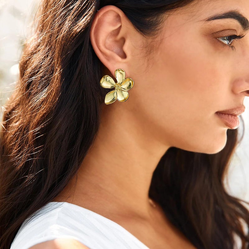 17mile Gold Flower Statement Earrings for Women, 14K Gold Plated Large Irregular Leaf Floral, Big Chunky Dangle Earrings Set - Image 4