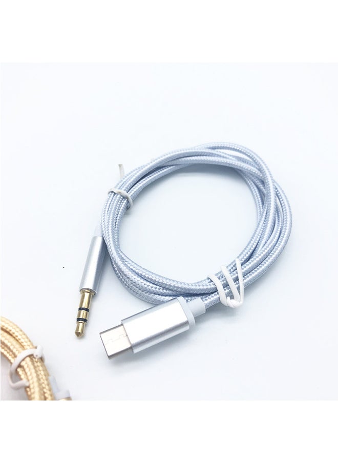 ماركة غير محددة مناسب لهاتف Huawei Xiaomi 6 Letv 2 كابل صوت للسيارة للهاتف المحمول من النوع c محول 3.5 ملم كابل صوت - اللون: ذهبي - الطول: 1 متر  - Image 2