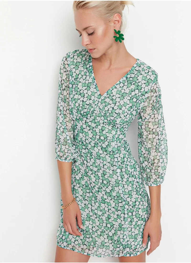 trendyol Floral Print Puff Sleeve Dress