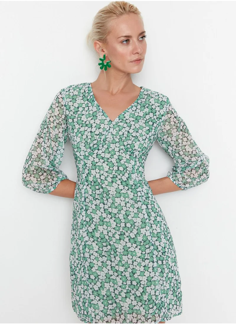trendyol Floral Print Puff Sleeve Dress