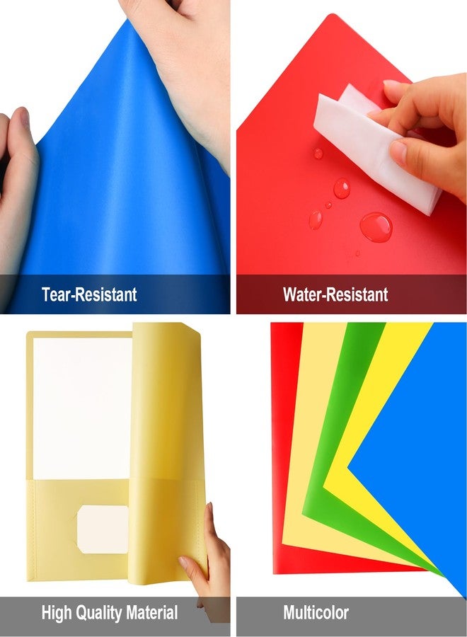 Habgp 100 Pack Plastic Folders with Pockets, 5 Color Heavy Duty Two Pocket Folder Business Card Holder for Office High School, Business Resume - Image 4