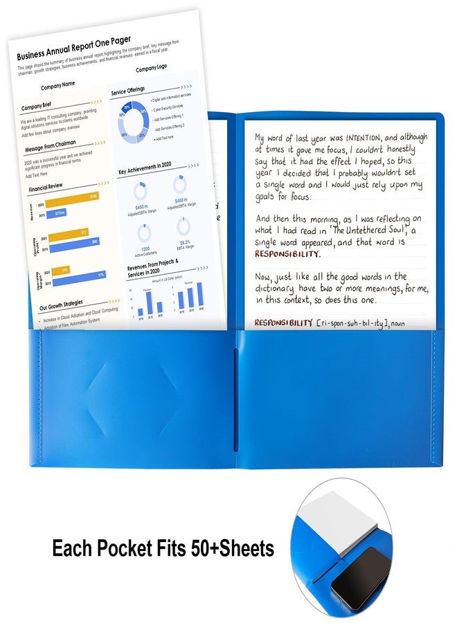 Habgp 100 Pack Plastic Folders with Pockets, 5 Color Heavy Duty Two Pocket Folder Business Card Holder for Office High School, Business Resume - Image 5