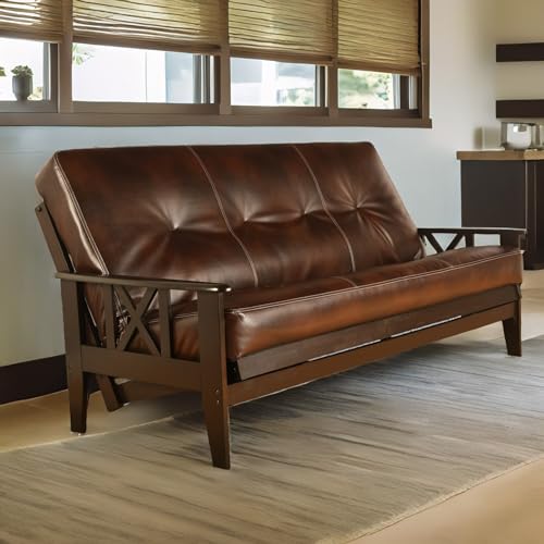 FutonX Full Size Chestnut Futon Cover Only Bonded Leather Premium Collection Fits 6-8 inch Futons Mattress (Cappuccino) - Image 3