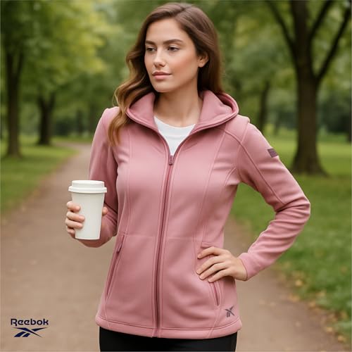 Reebok Womens Softshell Jacket - Lightweight Water & Windproof Warm Hooded Fleece Lined Womens Jacket for Gym Running Hiking, Size Small, Cognac - Image 2