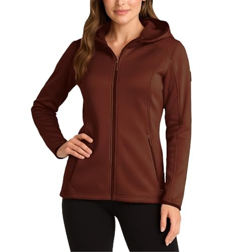 Reebok Womens Softshell Jacket - Lightweight Water & Windproof Warm Hooded Fleece Lined Womens Jacket for Gym Running Hiking, Size Small, Cognac - Image 1