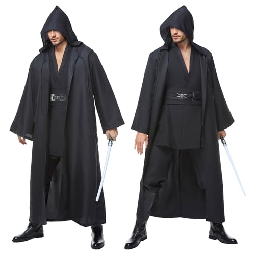 Wecos Tunic Hooded Robe Knight Costume Outfits Halloween Cosplay Costume for Mens Three Versions - Image 5