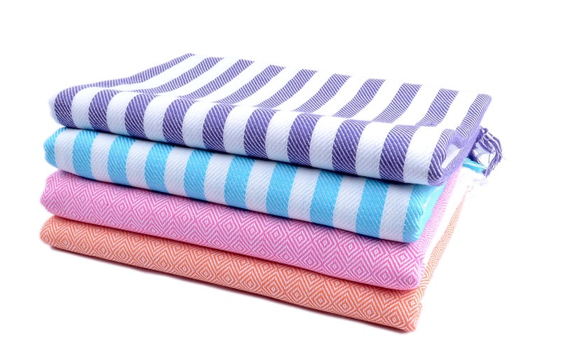 Sathiyas 480 GSM 4 Piece Bath Non-Terry Cotton Towel Ultra Absorbent Super Soft and Comfortable-Quick Drying Towel (Blue, Lavender, Pink, Orange 75 cm X 150 cm) - Image 1