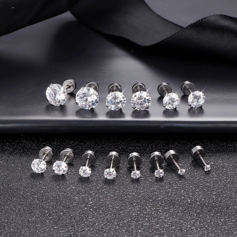 Fansilver 20G Hypoallergenic Flat Back Earrings for Women Men Silver 14K Gold Stainless Steel Stud Earrings Brithstone Cubic Zirconia Studs Surgical Steel Cartilage Earrings for Sensitive Ears - Image 4