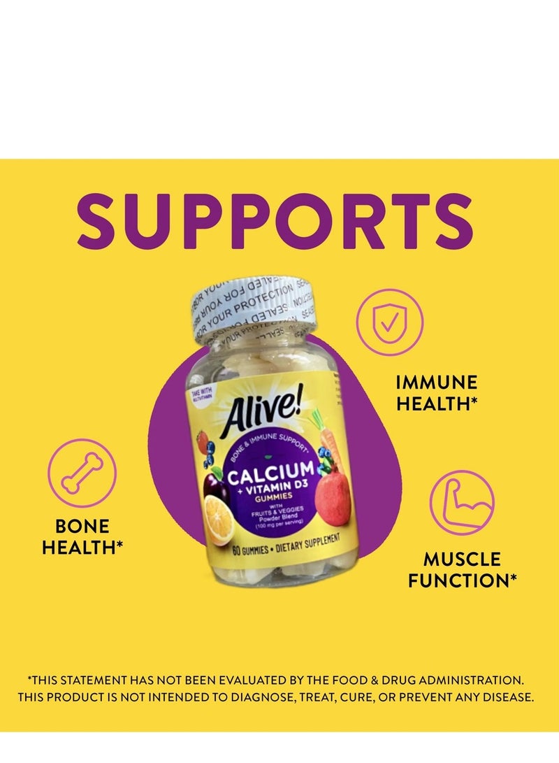 ألايف علكات Alive Premium كالسيوم + فيتامين D3 للبالغين والأطفال، صحة العظام والمناعة ووظيفة العضلات الصحية، مكمل غذائي 60 علكة - Image 2