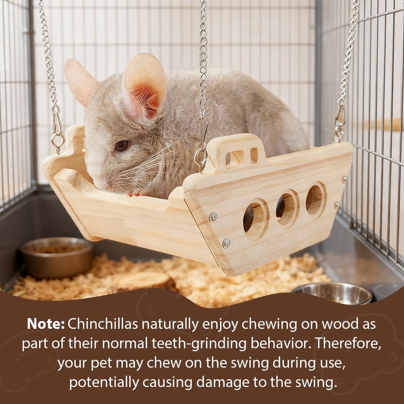 FALESHOS Natural Wood Chinchilla Toy Hammock for Cage Swing, Hanging Chinchilla Bed, Wooden Toys and Cage Accessories, Hut Ledges and Resting Areas for Indoor Habitat Enrichment - Image 4