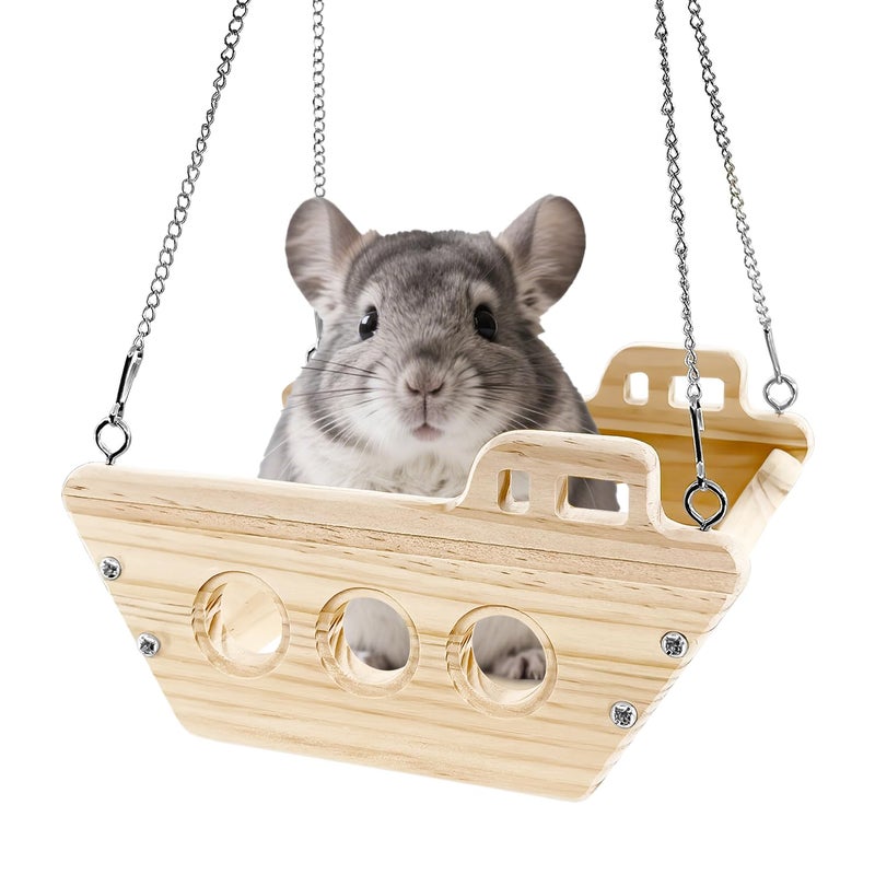 FALESHOS Natural Wood Chinchilla Toy Hammock for Cage Swing, Hanging Chinchilla Bed, Wooden Toys and Cage Accessories, Hut Ledges and Resting Areas for Indoor Habitat Enrichment - Image 1