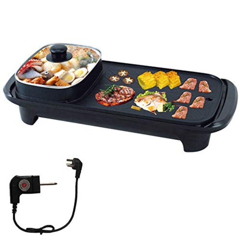Electric BBQ Roasting Pans, Smokeless Non-Stick Indoor 2 in 1 Grill, Multi-functional Shabu Hot Pot, Barbecue Oven for Family Party UK Plug - Image 1