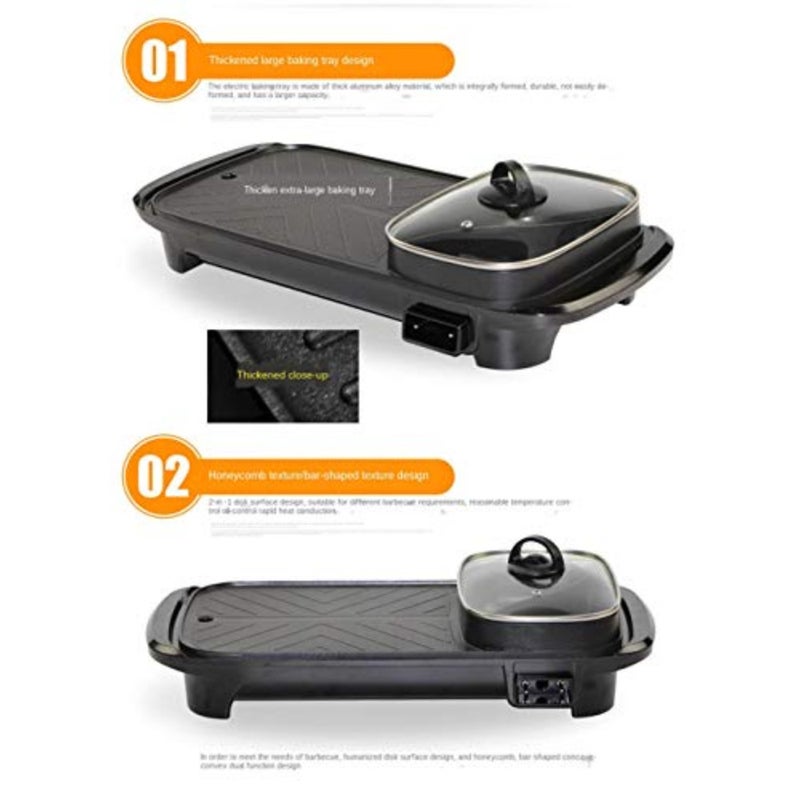Electric BBQ Roasting Pans, Smokeless Non-Stick Indoor 2 in 1 Grill, Multi-functional Shabu Hot Pot, Barbecue Oven for Family Party UK Plug - Image 5