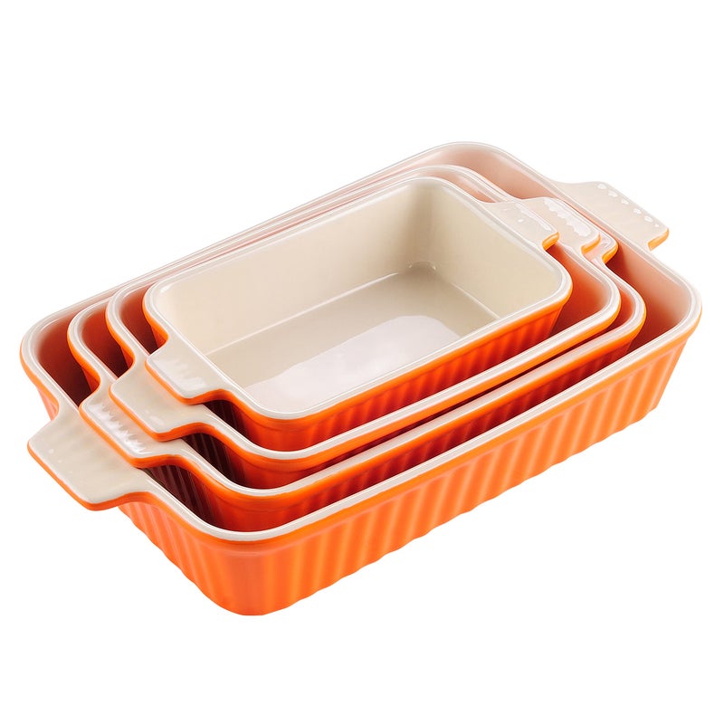 MALACASA Bakeware Set of 4, Porcelain Baking Pans Set for Oven, Casserole Dish, Ceramic Rectangular Baking Dish Lasagna Pans for Cooking Cake Kitchen, Orange(9.4"/11.1"/12.2"/14.7"), Series BAKE.BAKE - Image 1
