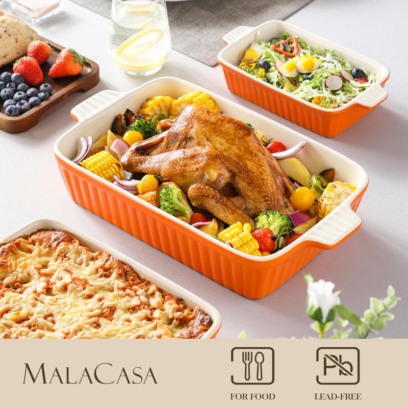 MALACASA Bakeware Set of 4, Porcelain Baking Pans Set for Oven, Casserole Dish, Ceramic Rectangular Baking Dish Lasagna Pans for Cooking Cake Kitchen, Orange(9.4"/11.1"/12.2"/14.7"), Series BAKE.BAKE - Image 3