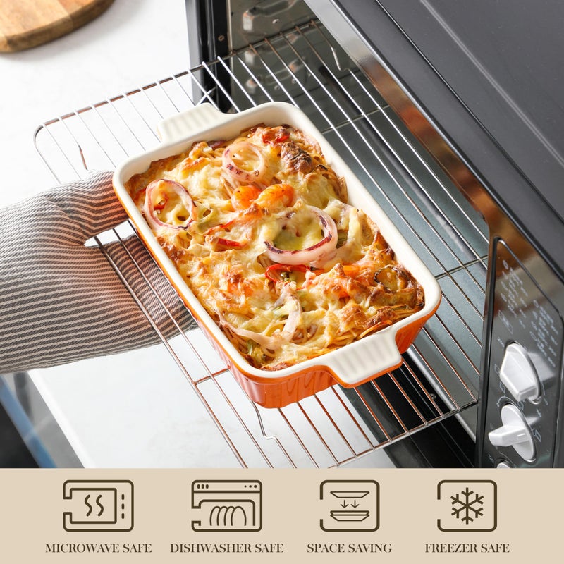 MALACASA Bakeware Set of 4, Porcelain Baking Pans Set for Oven, Casserole Dish, Ceramic Rectangular Baking Dish Lasagna Pans for Cooking Cake Kitchen, Orange(9.4"/11.1"/12.2"/14.7"), Series BAKE.BAKE - Image 4