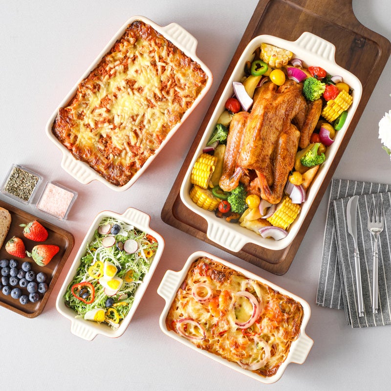 MALACASA Bakeware Set of 4, Porcelain Baking Pans Set for Oven, Casserole Dish, Ceramic Rectangular Baking Dish Lasagna Pans for Cooking Cake Kitchen, Orange(9.4"/11.1"/12.2"/14.7"), Series BAKE.BAKE - Image 5