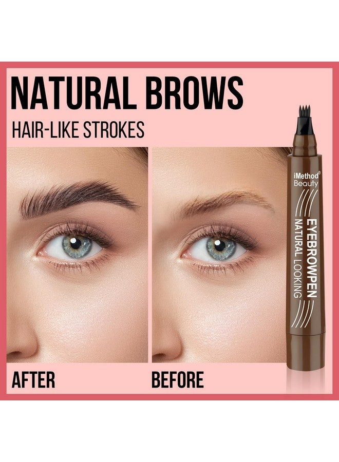 iMethod Eyebrow Pen - Eyebrow Pencil Magical Upgraded Eye Brow Pencils For Women With 4 Fork Tip & Spoolie Brush For Hair-Like Natural Brows, Last All-Day, Microblading Eyebrow Pen, Black Brown - Image 2