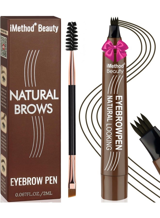 iMethod Eyebrow Pen - Eyebrow Pencil Magical Upgraded Eye Brow Pencils For Women With 4 Fork Tip & Spoolie Brush For Hair-Like Natural Brows, Last All-Day, Microblading Eyebrow Pen, Black Brown - Image 1