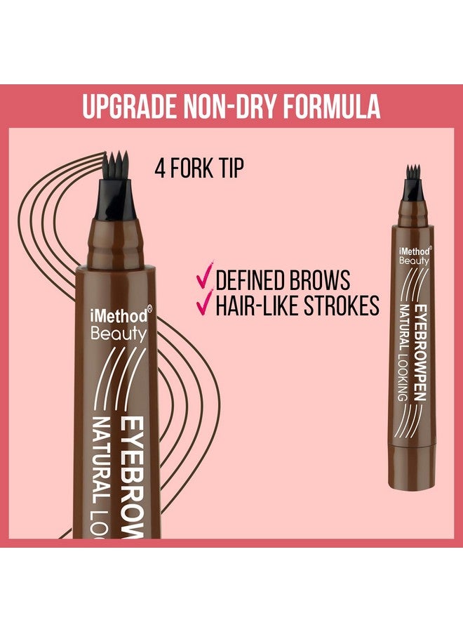 iMethod Eyebrow Pen - Eyebrow Pencil Magical Upgraded Eye Brow Pencils For Women With 4 Fork Tip & Spoolie Brush For Hair-Like Natural Brows, Last All-Day, Microblading Eyebrow Pen, Black Brown - Image 4