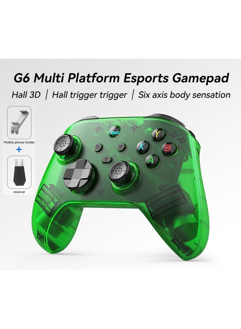 BSP Classic Transparent Gamepad BSP G6 Wireless Game Controller for Switch / PC / iOS / Android with 2.4G Receiver, Holder, Hall Joystick/Hall trigger, TURBO Continuous Transmission, Asymmetric Double Vibration Motor, 6-Axis Gyroscope, Programmable Back Buttons, Anti Slip Texture - Image 1