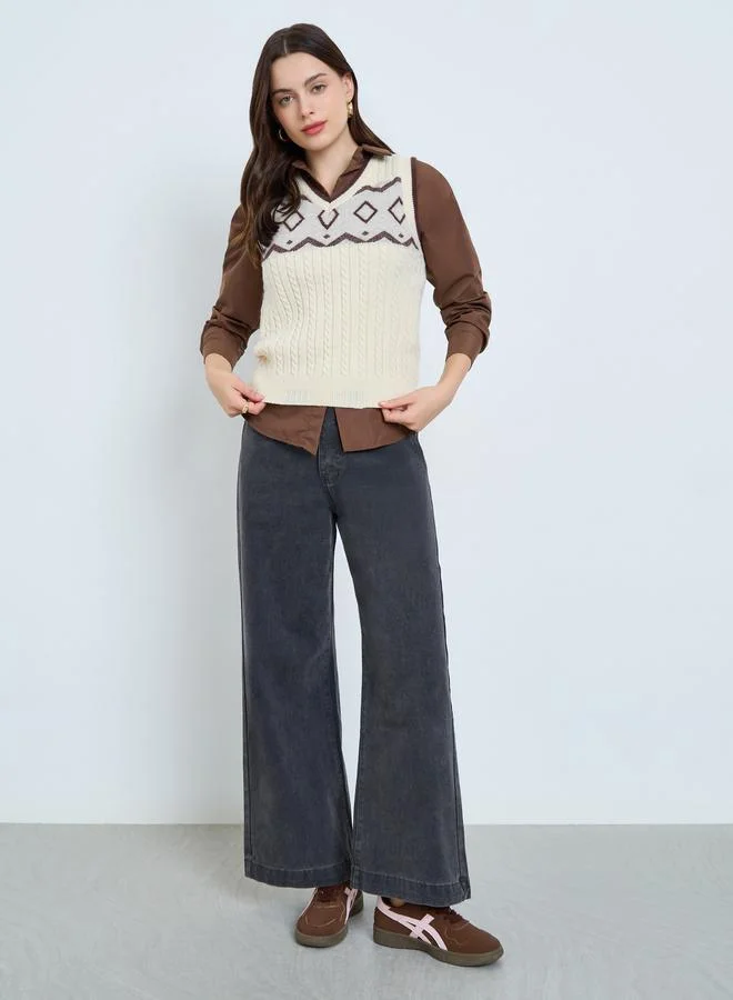 Styli Styli Cream Cable Knit Patterned Vest