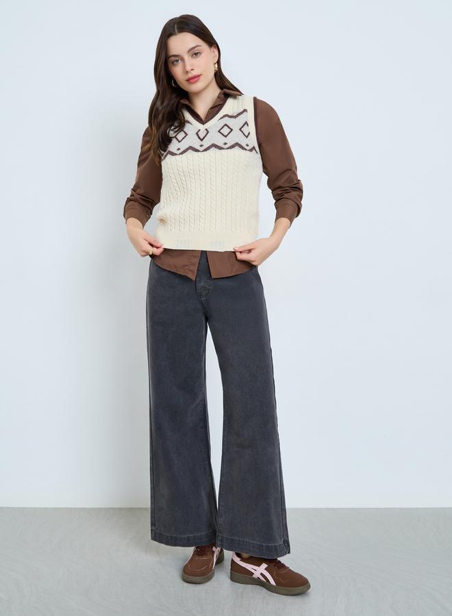 ستايلي سترة محبوكة بكابل ونقشة - Image 2