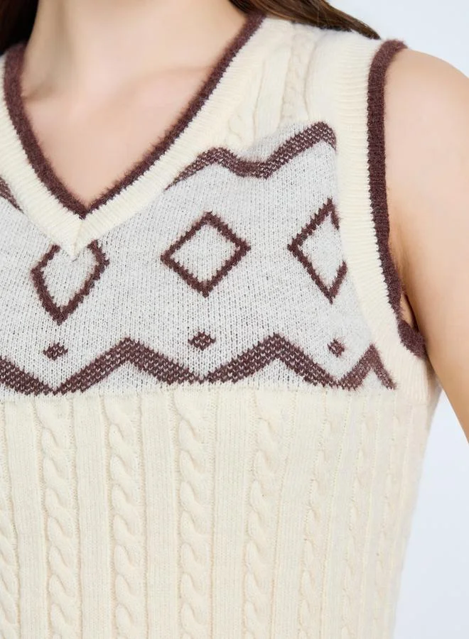Styli  Styli Cream Cable Knit Patterned Vest for Women | Best Price UAE