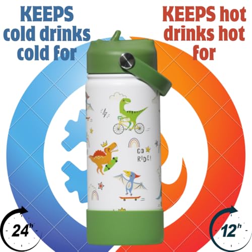 TOM  BELL TOM & BELL Insulated Water Bottle for Kids 500ml,Double Wall Water Bottle for School, Sipper Bottle,Hot and Cold, Premium 304 Stainless Steel (Dinosaurs, 500ml) - Image 3
