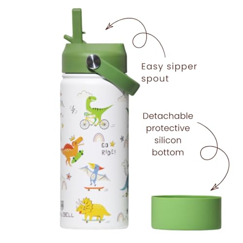 TOM  BELL TOM & BELL Insulated Water Bottle for Kids 500ml,Double Wall Water Bottle for School, Sipper Bottle,Hot and Cold, Premium 304 Stainless Steel (Dinosaurs, 500ml) - Image 2