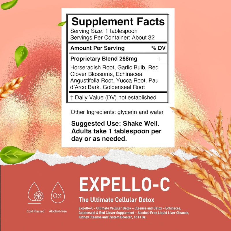 HoneyCombs ExpelloC  Ultimate Cellular Detox  Cleanse and Detox  Echinacea Goldenseal  Red Clover Supplement  AlcoholFree Liquid Liver Cleanse Kidney Cleanse and System Booster 16 Fl Oz - Image 2