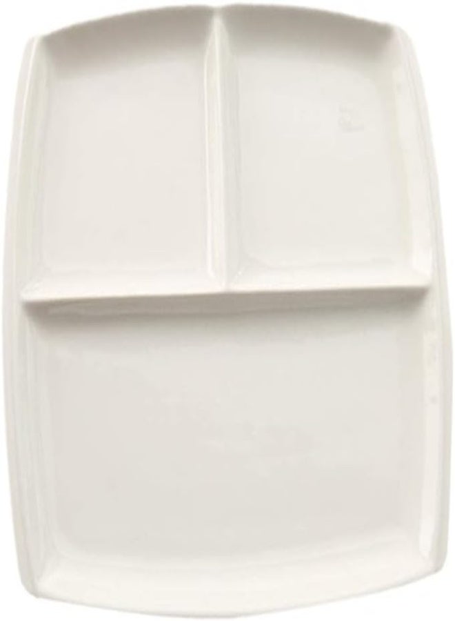 AKDC Hemoton Square Ceramic Divided Plate Three Compartments Fruit Dessert Porcelain Plate Tableware Divided Plate Tray Home Kitchen Decor (White) - Image 1