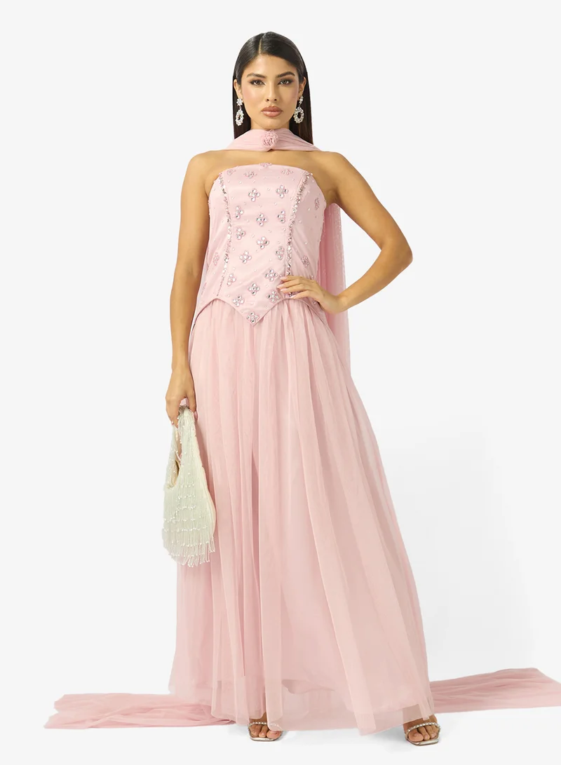 Namshi X  Corset Bodice Bead Embellished Evening Gown for Women | Best Price UAE