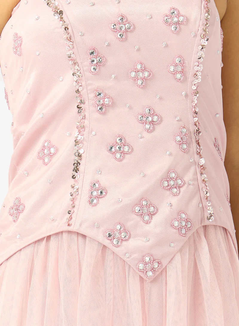 Namshi X  Corset Bodice Bead Embellished Evening Gown for Women | Best Price UAE