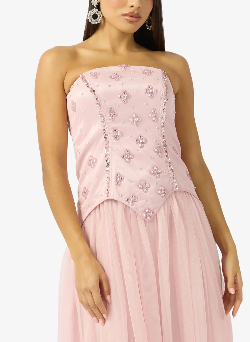 Namshi X  Corset Bodice Bead Embellished Evening Gown for Women | Best Price UAE