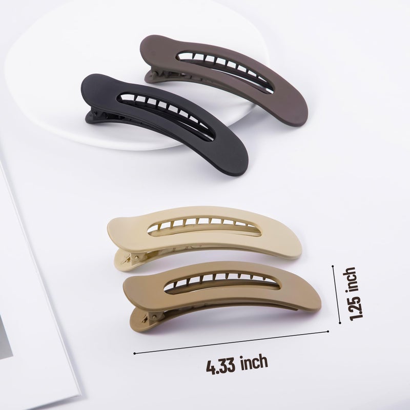 Cptots 8 Pcs Large Lay Flat Claw Clips for Women French Side Slide Barrettes for Thin Fine Hair Rectangle Alligator Hair Accessories,Matte Coffee Khaki Brown Black - Image 2