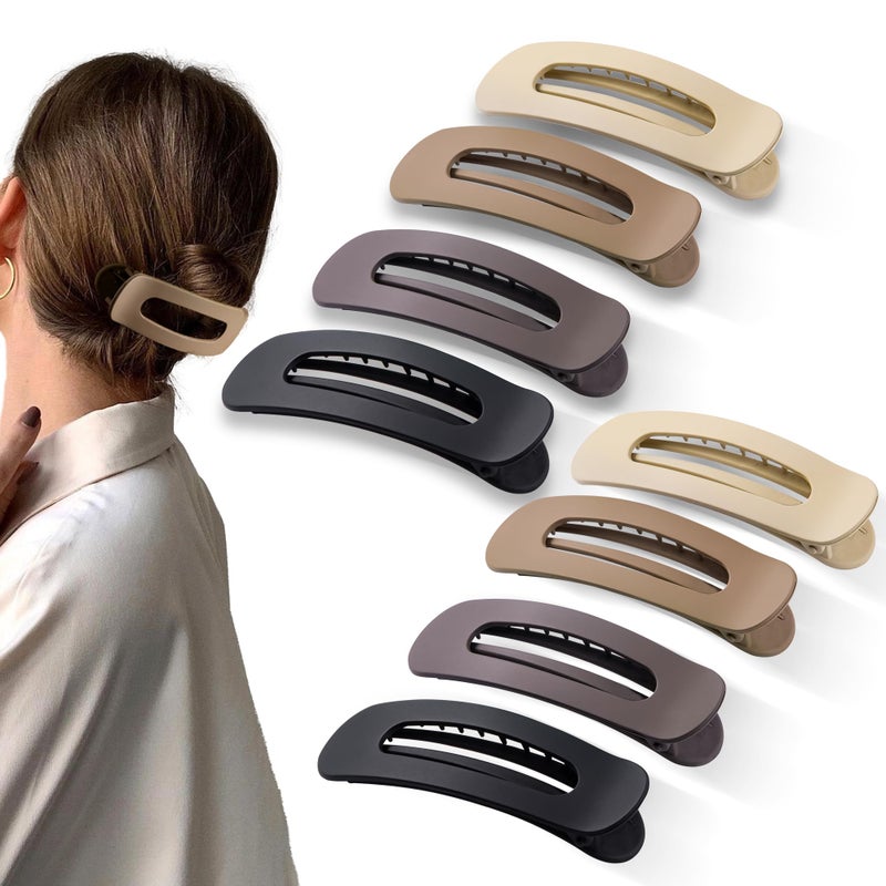 Cptots 8 Pcs Large Lay Flat Claw Clips for Women French Side Slide Barrettes for Thin Fine Hair Rectangle Alligator Hair Accessories,Matte Coffee Khaki Brown Black - Image 1