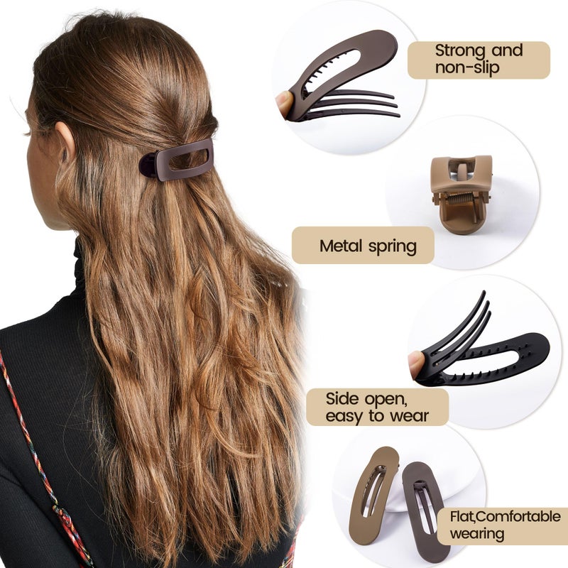 Cptots 8 Pcs Large Lay Flat Claw Clips for Women French Side Slide Barrettes for Thin Fine Hair Rectangle Alligator Hair Accessories,Matte Coffee Khaki Brown Black - Image 4
