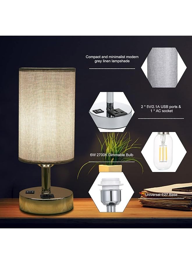 erorex Ac 220－240V Bedside Table Lamp Desk Light Nightstand Lamp Dual Usb And Socket Sensitive Touching Control 3 Levels Dimmable Brightness Adjustable For Bedroom Dorm Living Room  - Image 3