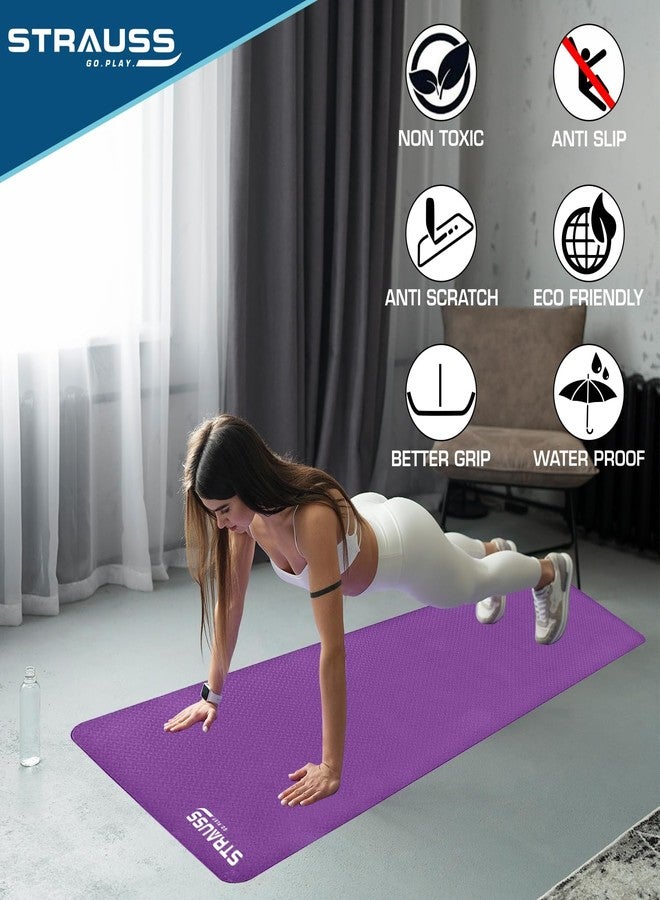 Strauss PE Eco-Friendly Yoga Mat, 6 mm (Purple) - Image 3