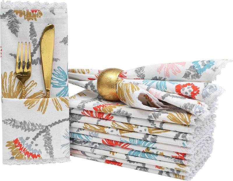 Bedding Craft Dinner Cloth Napkins  18x18 Inch Multicolor Lace Print Design Set of 12  Perfect for Table Dcor - Image 3