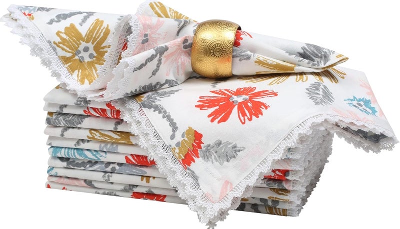 Bedding Craft Dinner Cloth Napkins  18x18 Inch Multicolor Lace Print Design Set of 12  Perfect for Table Dcor - Image 1
