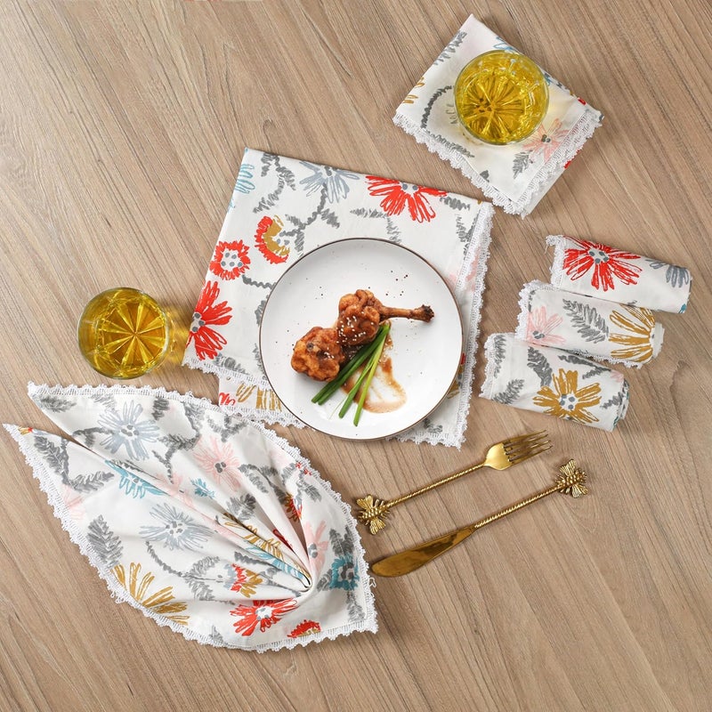 Bedding Craft Dinner Cloth Napkins  18x18 Inch Multicolor Lace Print Design Set of 12  Perfect for Table Dcor - Image 4