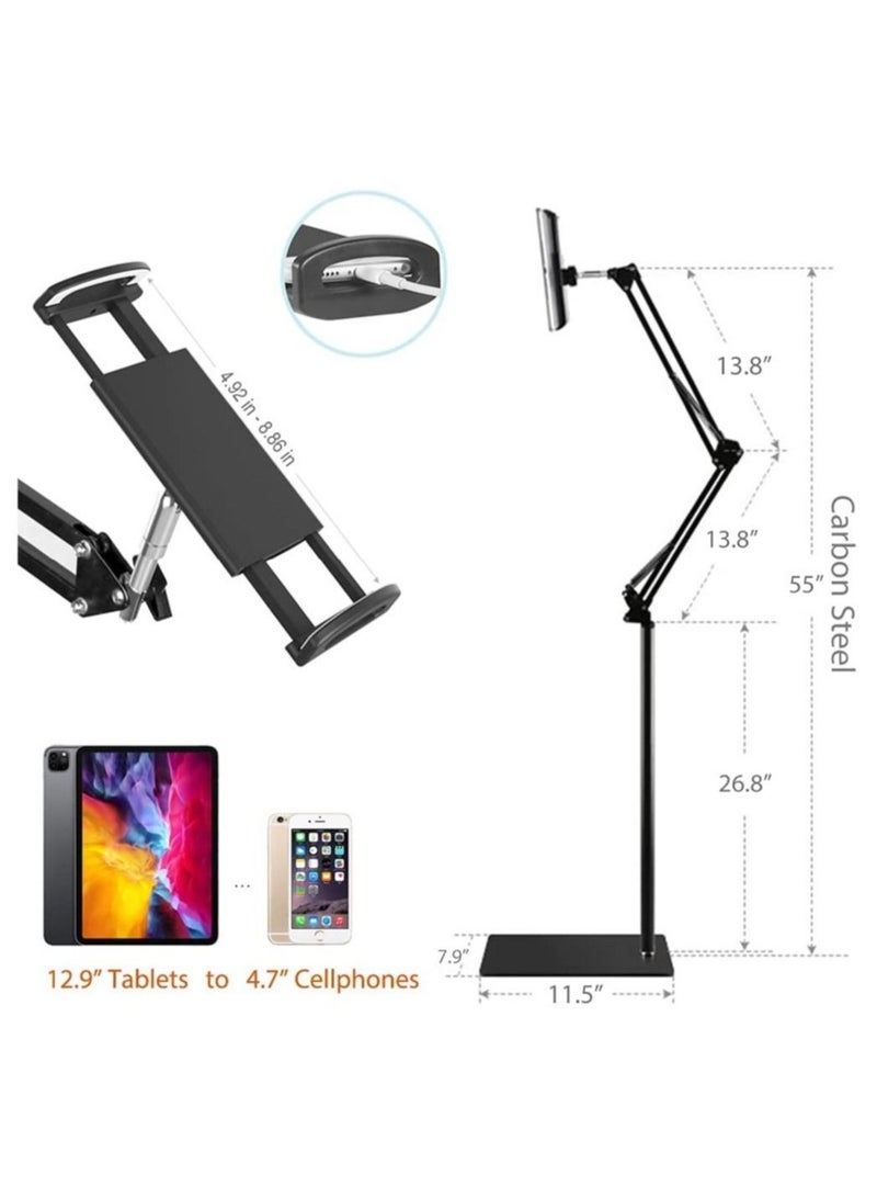 Universal Floor Adjustable and Foldable Tablet Stand Holder with 360 Degree Rotation for Phone and Tablet - Image 2