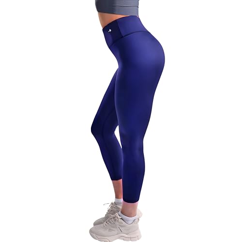 CompressionZ Women's Compression Leggings High Waisted Performance Shaping Gym, Pilates, Travel, Yoga, Workout Pants Indigo 7/8 Large - Image 1