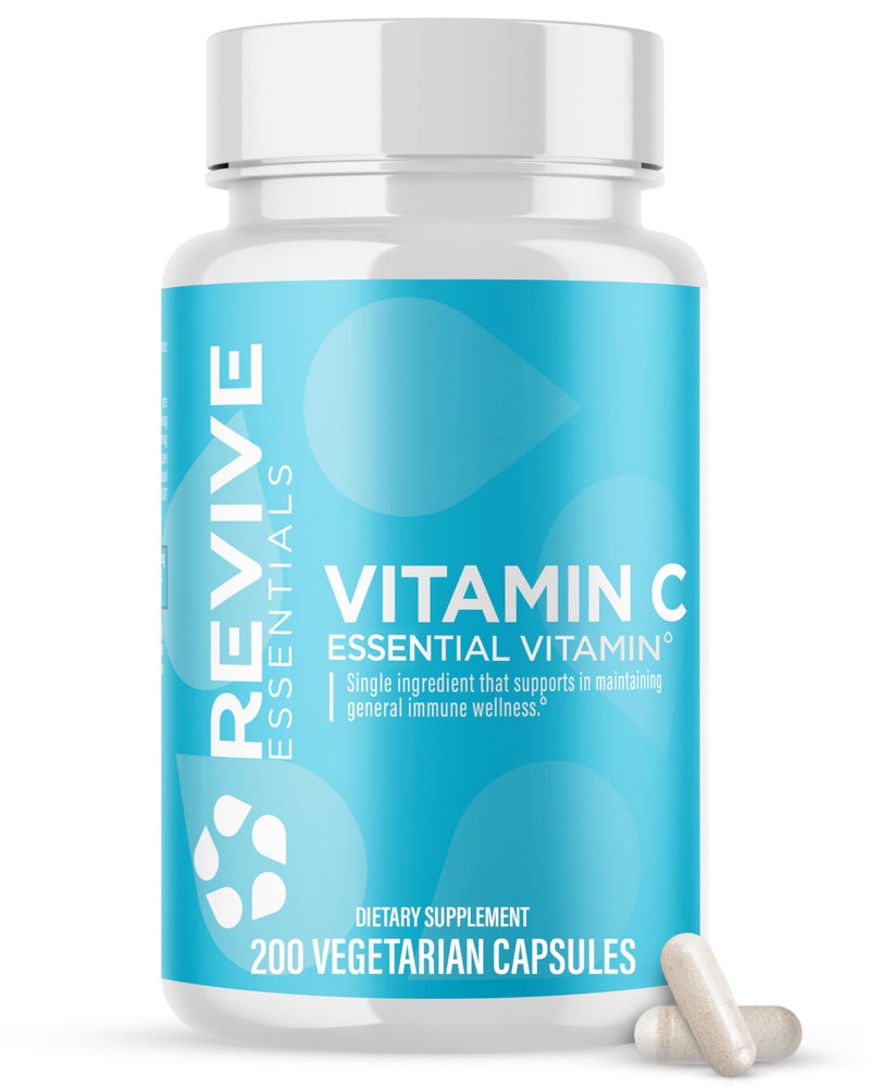 revive كبسولات فيتامين سي من ريفيف MD 1000 ملغ عالية الفعالية VIT C حمض الأسكوربيك مكمل غذائي لدعم المناعة صحة مضادة للأكسدة بدون مواد حشو غير معدلة وراثيًا 200 كبسولة نباتية